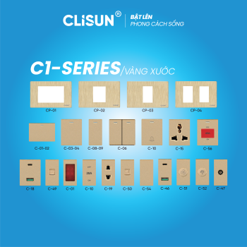 Ổ Cắm Công Tắc CLISUN (Dòng Chữ Nhật) C-SERIES/vàng xước