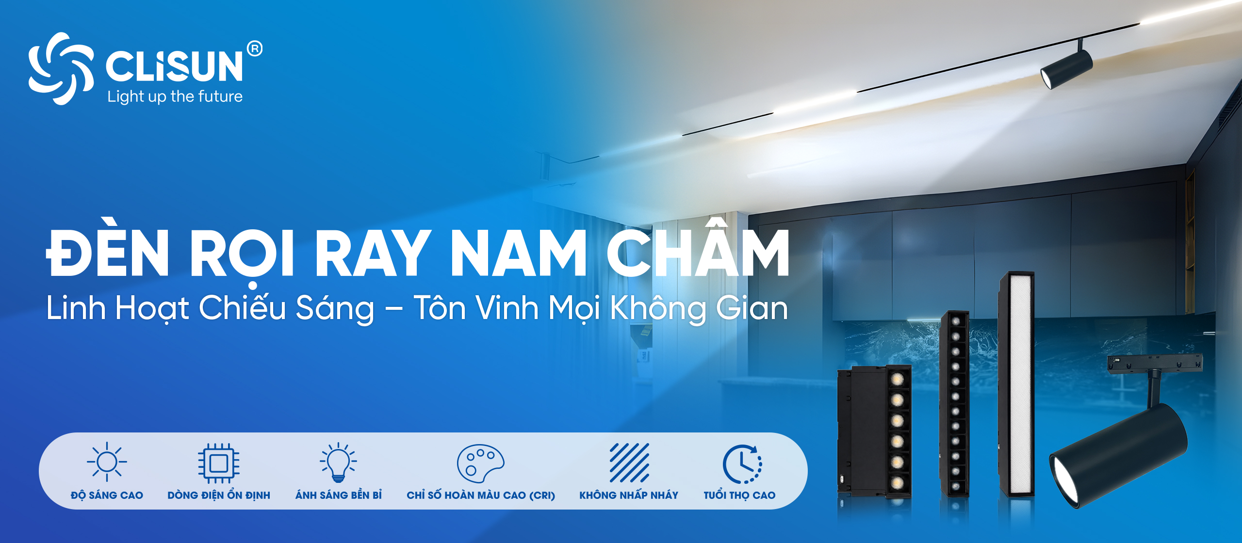 Banner web đèn rọi ray nam châm